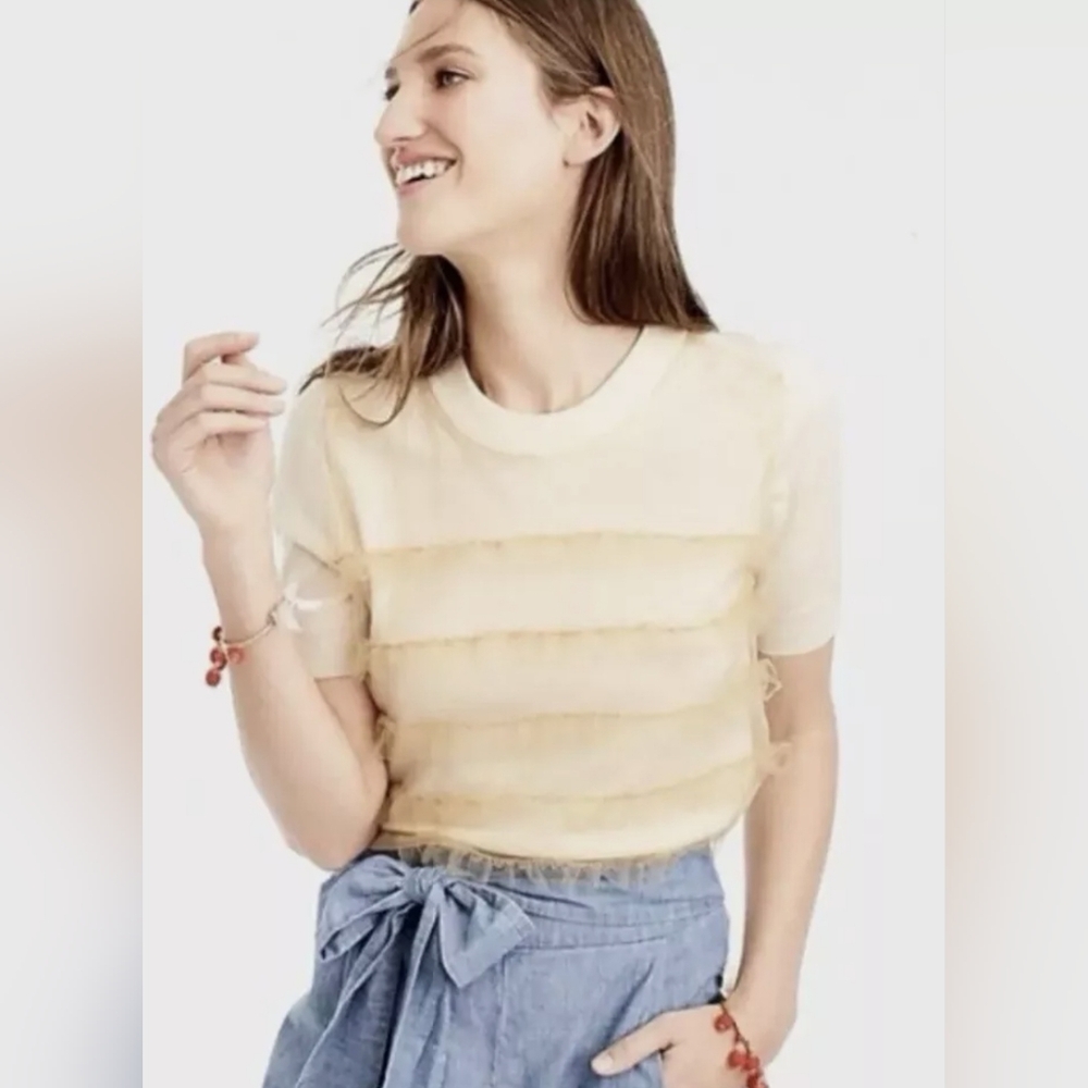 J.Crew, Ruffle Front Tippy Short Sleeve Sweater